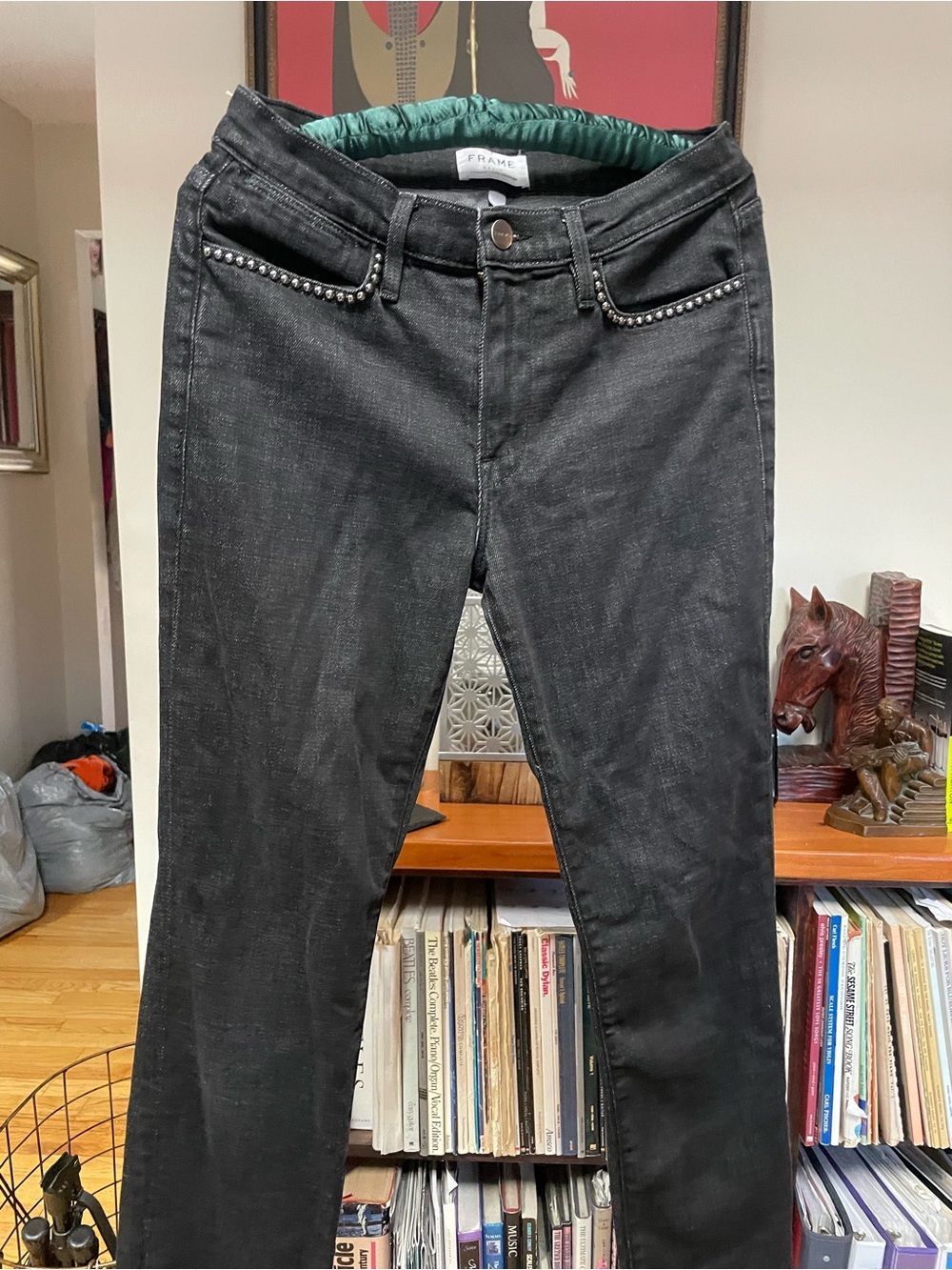 Frame Denim Black Stud-Trim Boot Cut Jeans